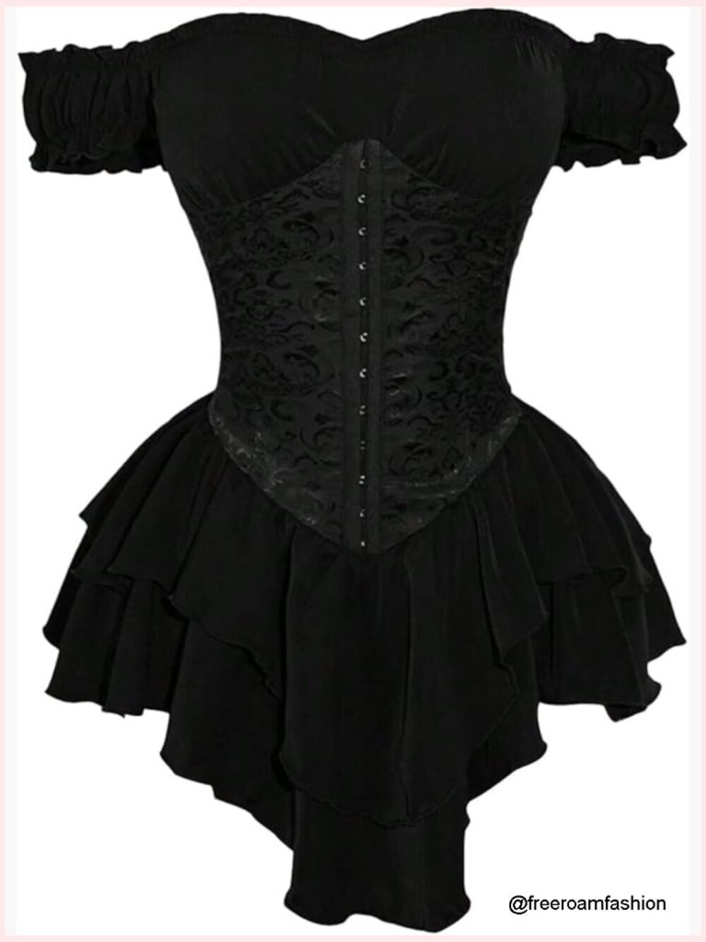 Off Shoulder Layered Ruffle Corset Dress Gothic Short Sleeve Bustier Mini